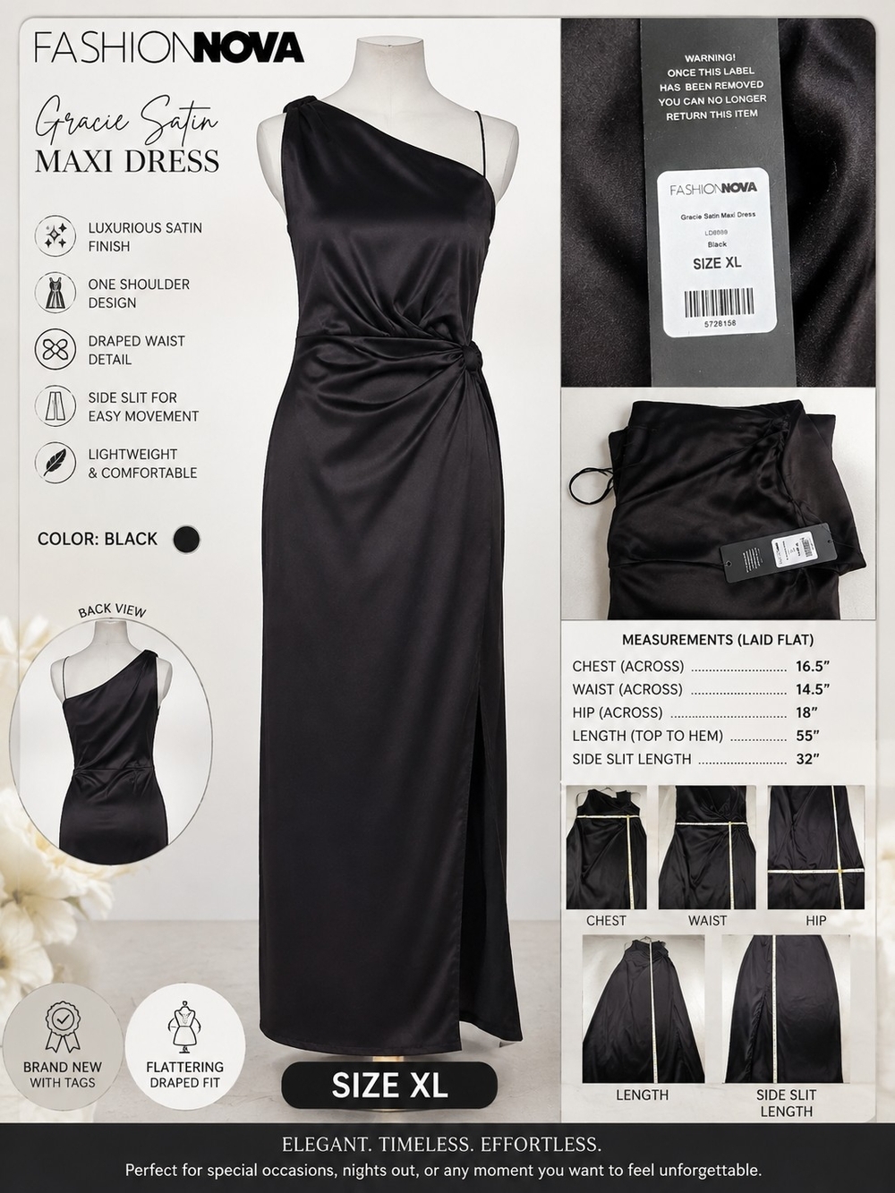 Fashion Nova Gracie Satin Maxi Dress - Black NWT SIZE XL